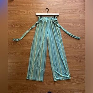 Monteau LOS
ANGELES Paperbag Striped Green High Waist Summer Pants